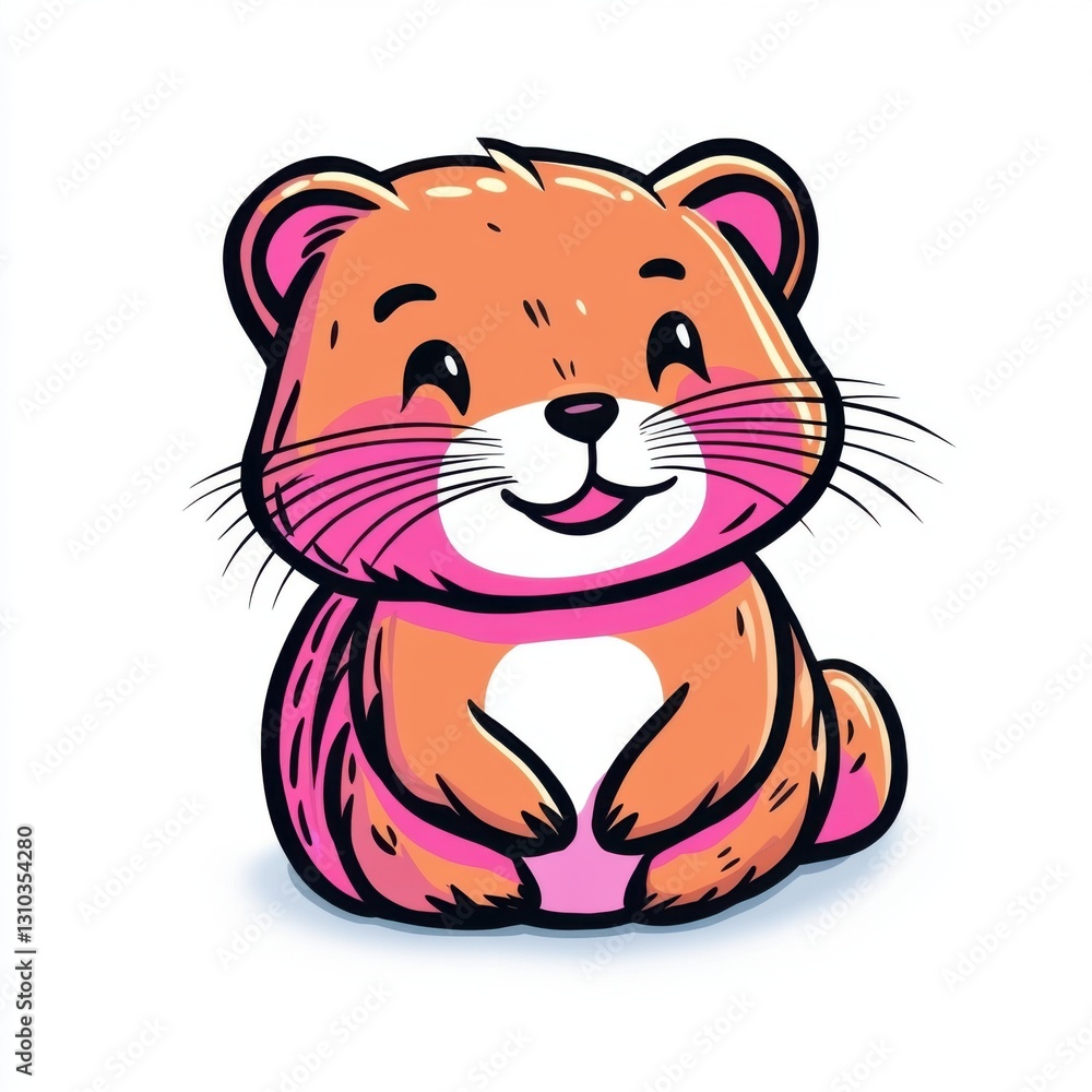 Cute Cartoon Otter Character with a Cheerful Expression Sitting on a Light Background Cute Cartoon Otter Character with a Cheerful Expression Sitting on a Light Background
