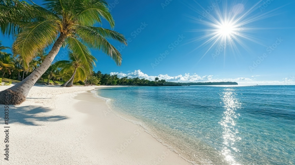 Tropical beach paradise with palm trees and turquoise water Tropical beach paradise with palm trees and turquoise water