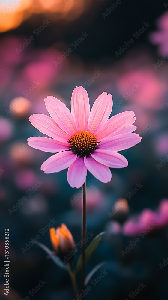 Pink flower field sunset Pink flower field sunset