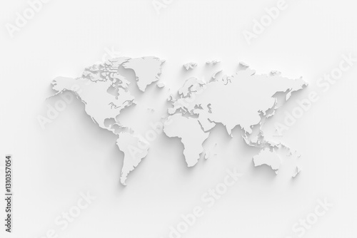 Detailed Outline of World Map on Clean White Background for Minimalistic Design Use