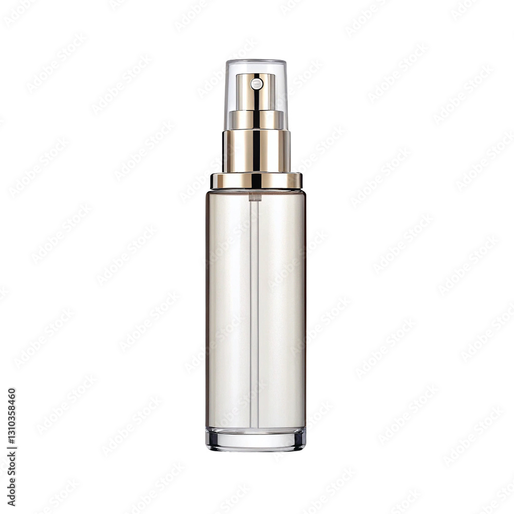 Luxurious cosmetic bottle with a sleek design and pump sprayer. Luxurious cosmetic bottle with a sleek design and pump sprayer.