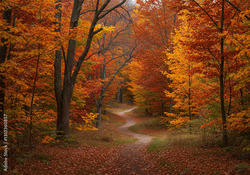 Fototapeta premium Winding Path Through Autumn Forest