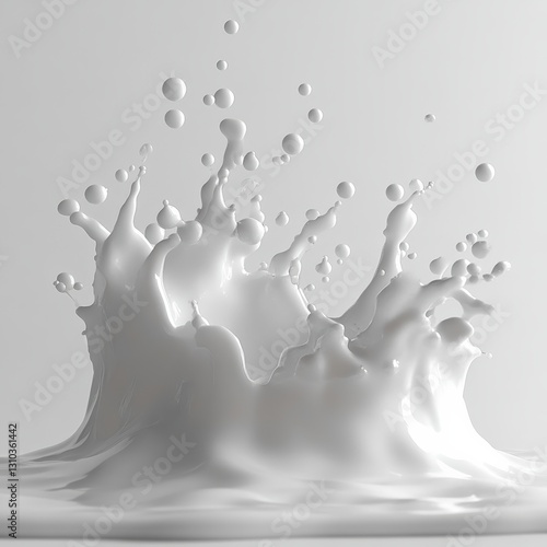 Milk splash action kitchen 3d rendering clean environment close-up dairy concept