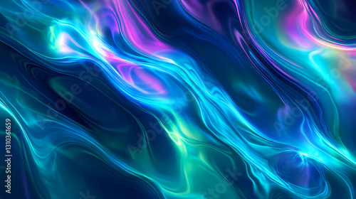 Wallpaper Mural Abstract fluid 3d twisted iridescent holographic neon waves background with blue and green colorful gradient. Spectral - Ghost. Illustration Torontodigital.ca