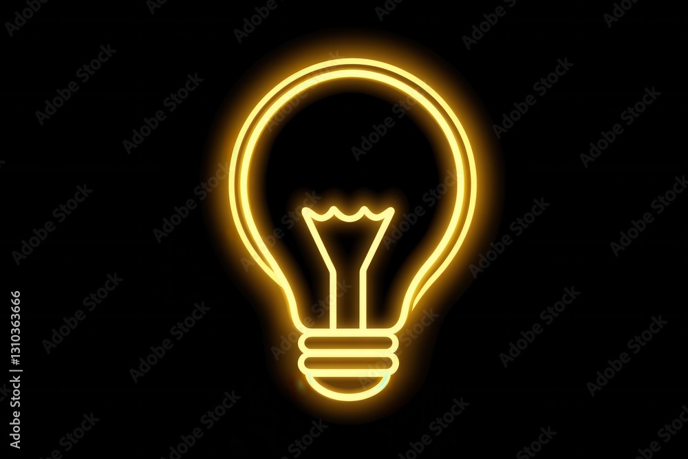 Glowing light bulb icon in minimalist style showcasing bright yellow highlights against a dark background Glowing light bulb icon in minimalist style showcasing bright yellow highlights against a dark background