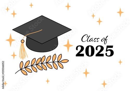 Class of the year 2025 with graduation cap. Education academic cap. Template for graduation design, high school or college congratulation graduate, yearbook. Congratulations graduates banner concept