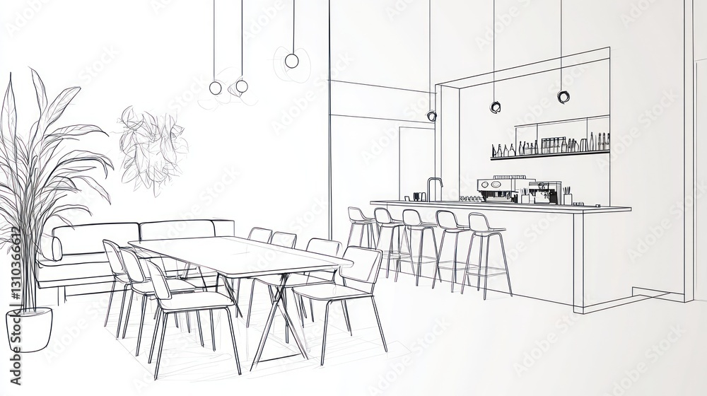 Fototapeta premium Empty modern cafe sketch interior design