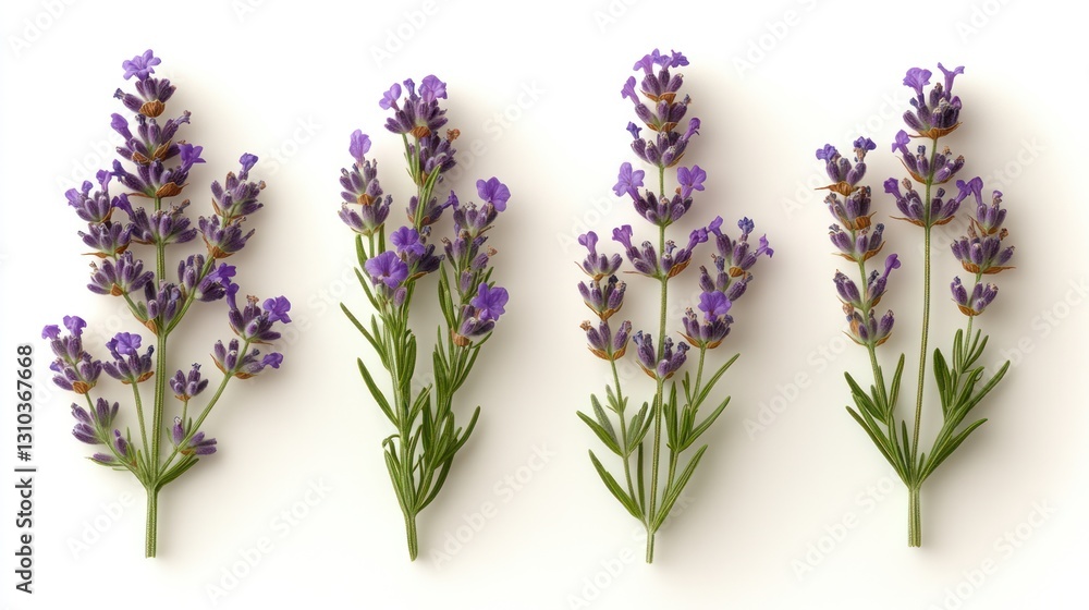 Obraz premium Lavender sprigs arranged on white background (1)