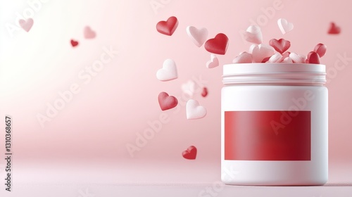 Mockup Romantic Skincare Product with Heart-Shaped Confetti photo