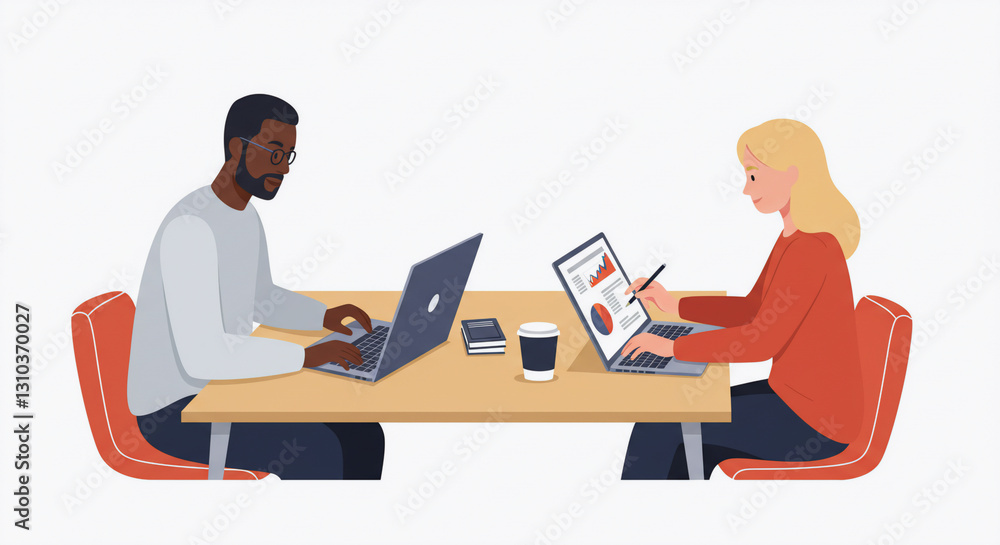 vector of office workers with laptops and friends in the office vector of office workers with laptops and friends in the office