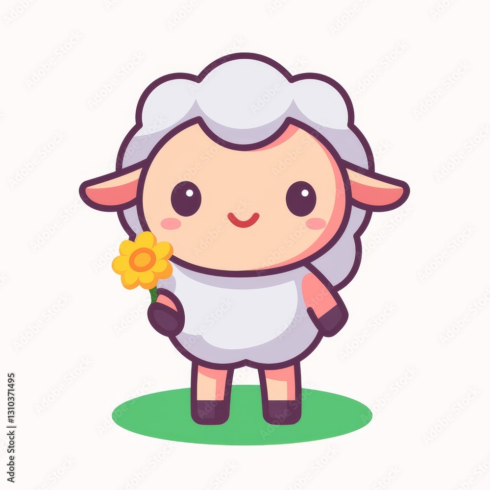 Cute Sheep Holding Flower Cute Sheep Holding Flower