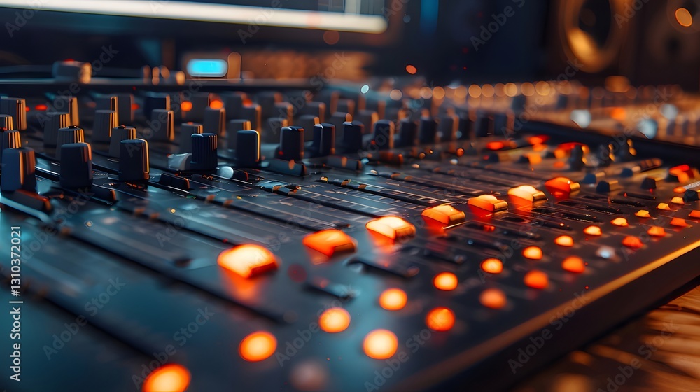 Studio Mixing Console, Lights, Control Panel, Audio Studio Mixing Console, Lights, Control Panel, Audio