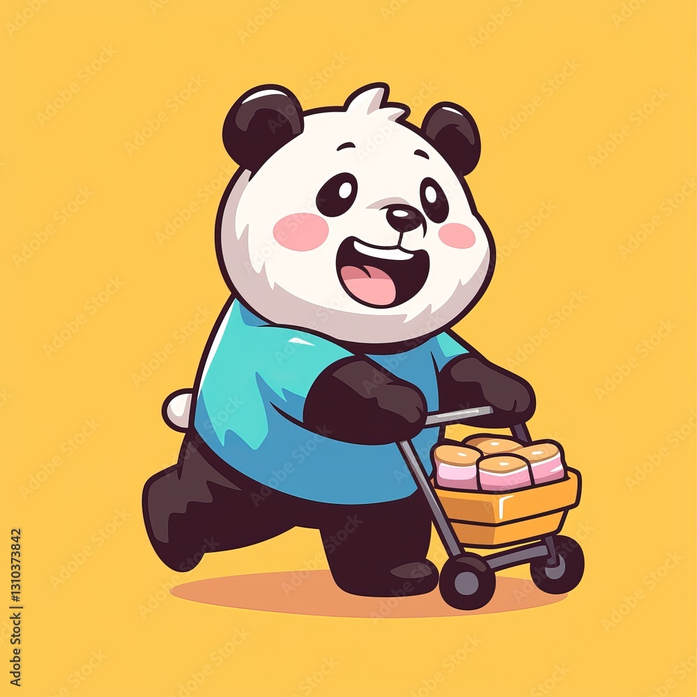 Panda Shopping Cart, Cute Cartoon Panda Shopping Cart, Cute Cartoon
