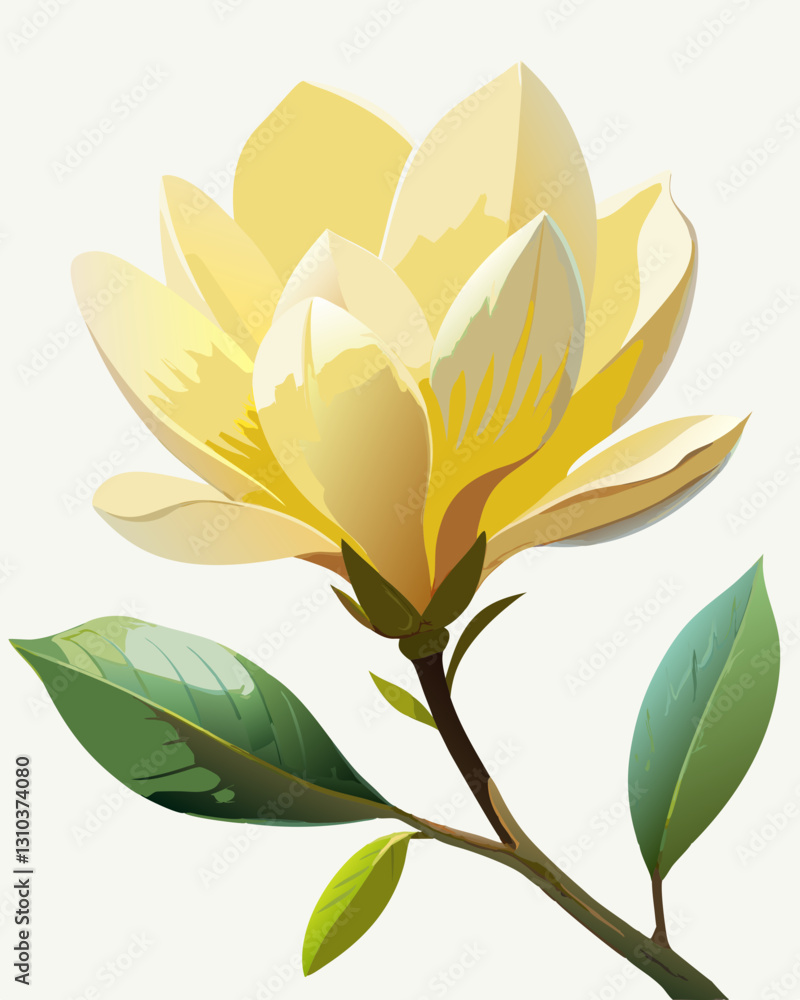 Elegant yellow lotus flower illustration with soft gradients and shadows Elegant yellow lotus flower illustration with soft gradients and shadows
