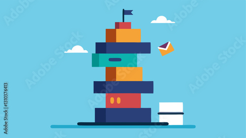Teetering Stack of Tasks A balancing tower made of blocks labeled with various tasks teetering precariously symbolizing the instability multitasking brings to productivity.