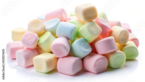 Pastel Mini Marshmallows on White Background