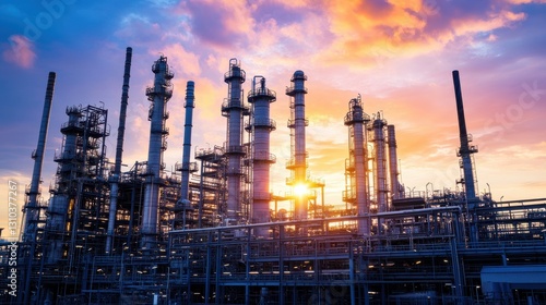 Wallpaper Mural Industrial plant featuring numerous pipes and towering stacks against a clear sky. Torontodigital.ca