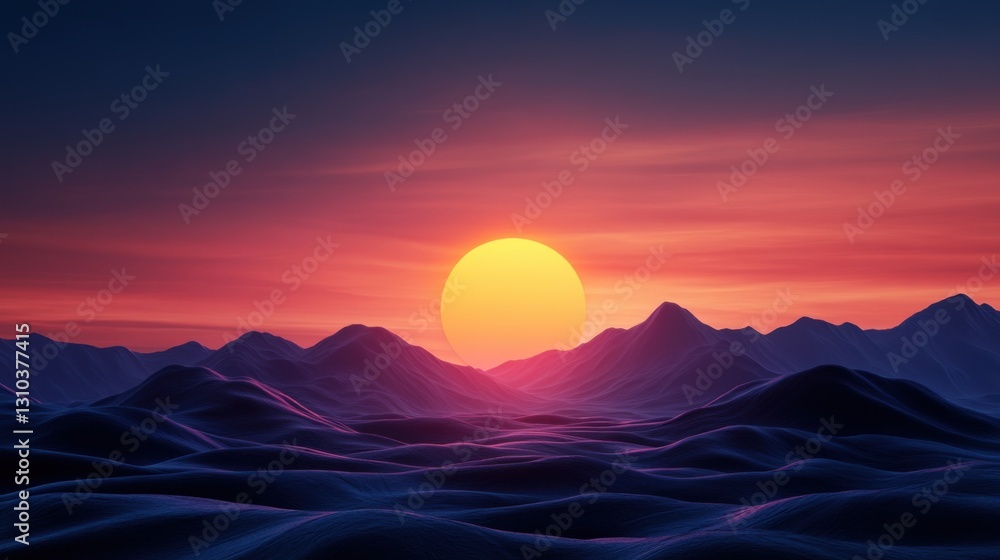 Vibrant Sunrise Over Rolling Hills with Colorful Sky and Soft Textures of Nature's Beauty in Tranquil Landscape Vibrant Sunrise Over Rolling Hills with Colorful Sky and Soft Textures of Nature's Beauty in Tranquil Landscape