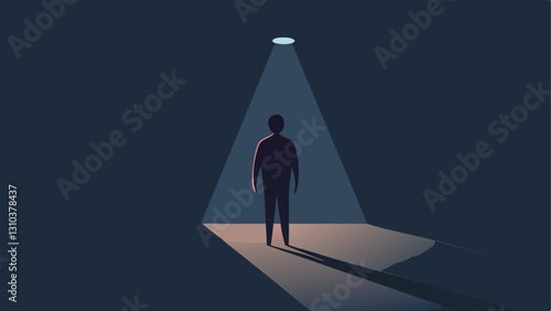 Shadowy Figure A person standing in a dark shadow created by a looming figure representing their past grudges while a ray of light shines through depicting hope and forgiveness