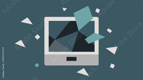 Shattered Polaroid An illustration of a fragmented Polaroid photo symbolizing shattered memories with some sections clear and others blurred or obscured.