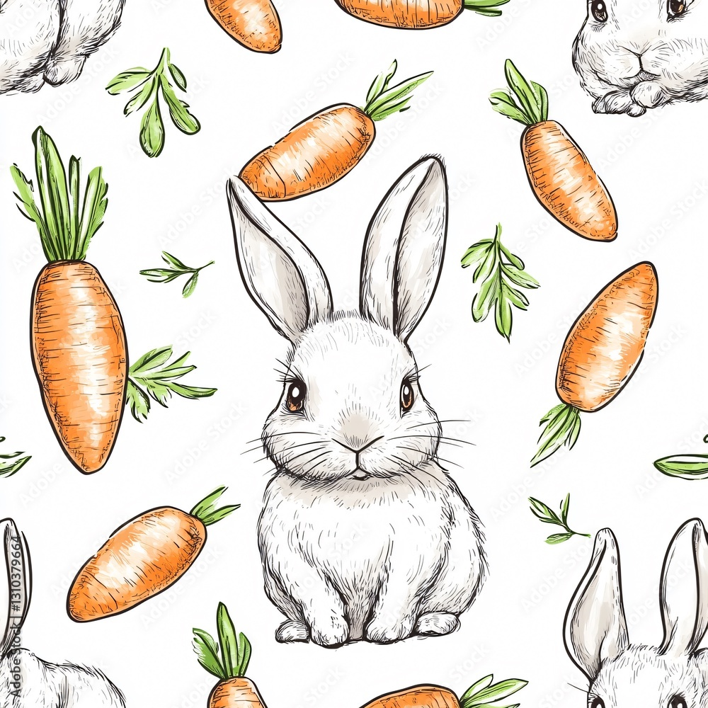 Cute Easter Bunny and Carrot Seamless Pattern for Festive Design Projects Cute Easter Bunny and Carrot Seamless Pattern for Festive Design Projects