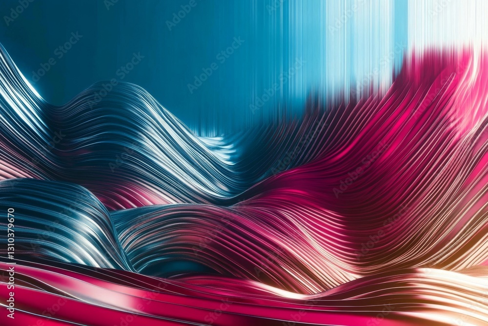 Abstract landscape with metallic waves flowing in blue and pink colors Abstract landscape with metallic waves flowing in blue and pink colors