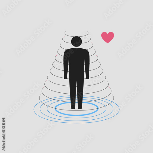 Human energy field with heart symbol, aura and spiritual healing