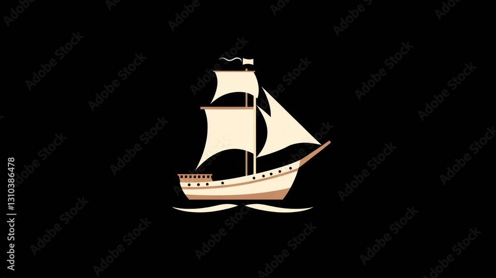 Fototapeta premium Simple Illustration of a Sailing Ship on Black Background