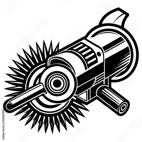 Minimalist Continuous Line Drawing of an Angle Grinder – Vector Line Art Illustration, Minimalist continuous line drawing of an angle grinder – vector line art illustration.