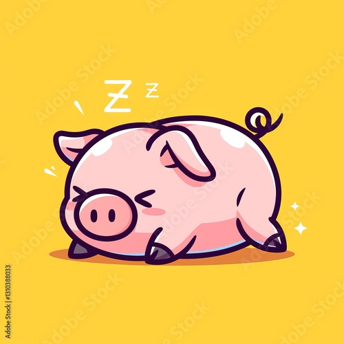 Cute Pig Sleeping on Yellow (4)