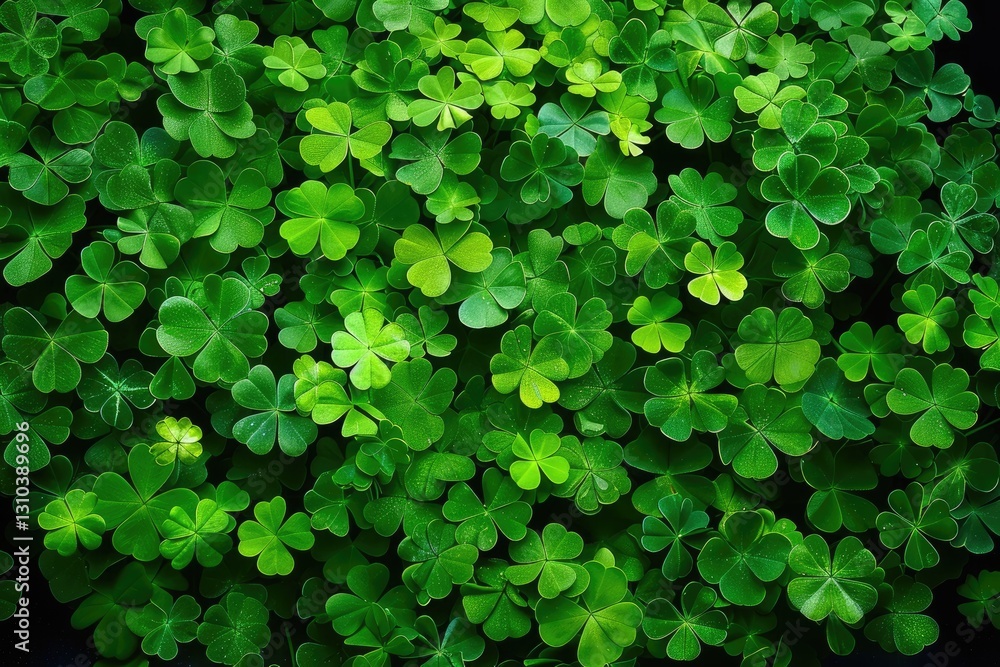 A stunning high-detail image of fresh green shamrock leaves with natural light and a vivid texture A stunning high-detail image of fresh green shamrock leaves with natural light and a vivid texture