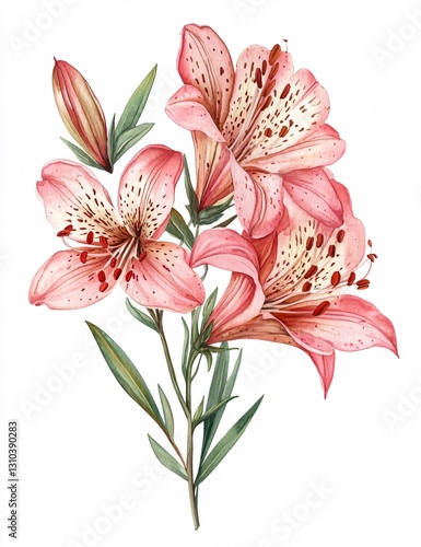 Pink and Red Flowers Illustration Watercolour F