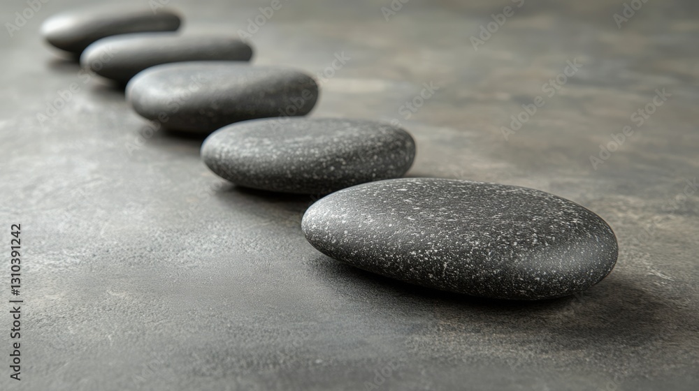 A Tranquil Arrangement of Five Smooth Black Stones on a Subtle Grey Surface: Captivating Elements of Nature for Meditation and Design A Tranquil Arrangement of Five Smooth Black Stones on a Subtle Grey Surface: Captivating Elements of Nature for Meditation and Design