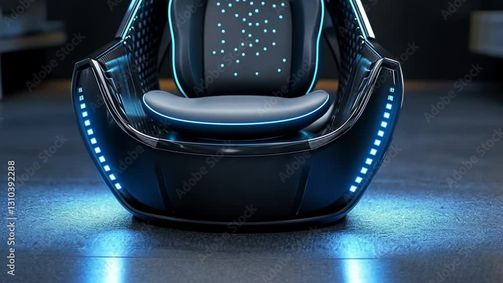 Futuristic gaming chair with luminous led accents offering a comfortable experience design for immersive gaming sessions and advanced ergonomics