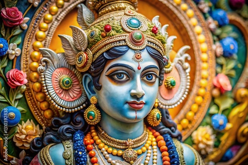 Devotional Painting of Hindu Deity in Traditional Style