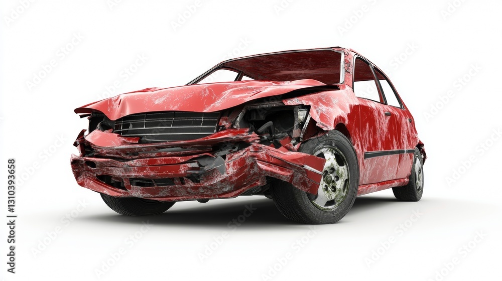 Naklejka premium crashed car on white background