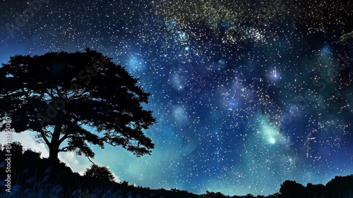 Celestial spectacle starry night sky, serene landscape, meteor shower, Ai Generated