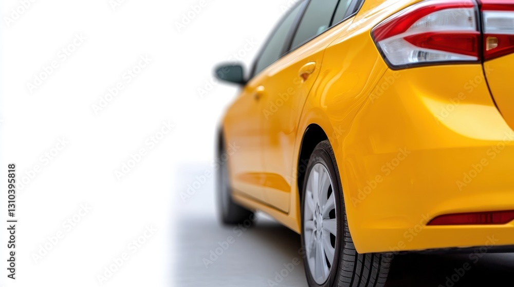 Bright yellow taxi car ready to serve passengers on city streets Bright yellow taxi car ready to serve passengers on city streets
