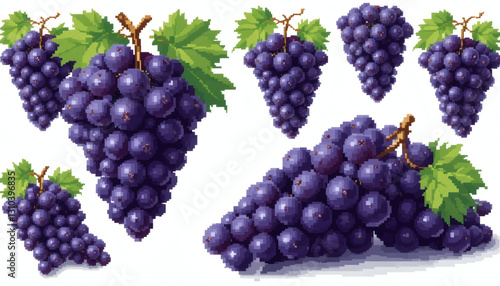 Wallpaper Mural 8-bit pixelated bunch of purple grapes, isolated with multiple angles, detailed grapes, retro food illustration, white background Torontodigital.ca