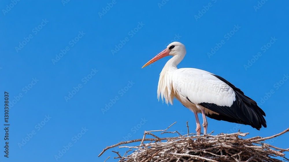Majestic white stork surveys the Algarve landscape from its nest Majestic white stork surveys the Algarve landscape from its nest