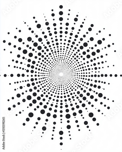 A mesmerizing pattern of black dots radiating from the center on a white background.