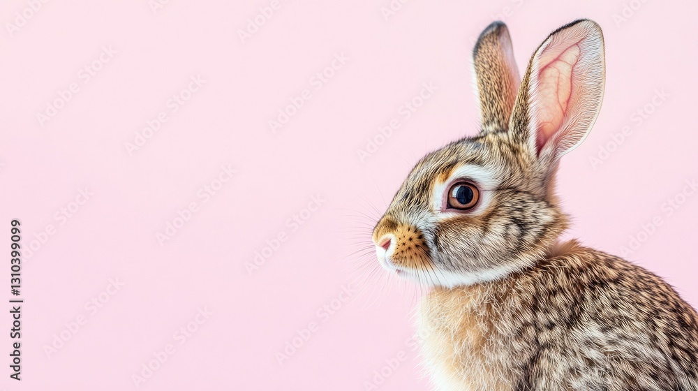 Fototapeta premium Photo of a little bunny, on a soft pink background Easter theme
