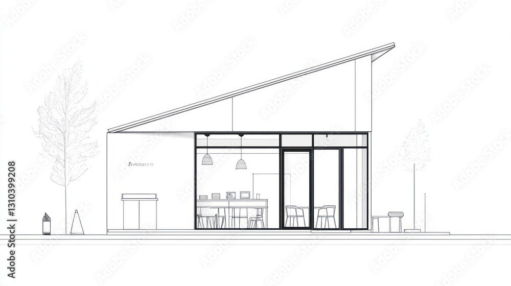Architectural drawing of modern cafe Architectural drawing of modern cafe