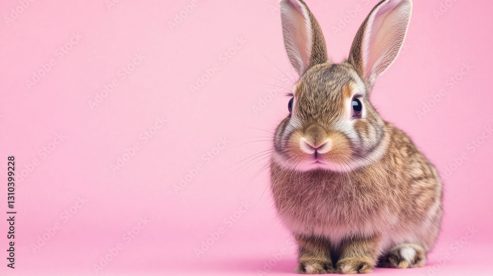 Fototapeta premium Photo of a little bunny, on a soft pink background Easter theme