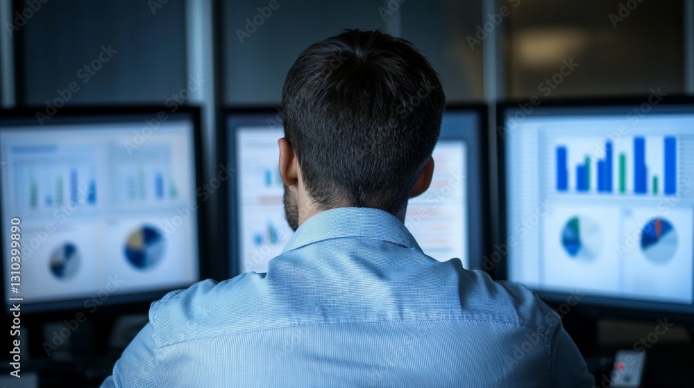 Analyst reviewing data charts at night office (1) Analyst reviewing data charts at night office (1)