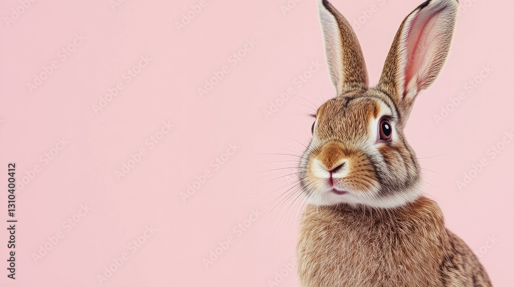 Fototapeta premium Photo of a little bunny, on a soft pink background Easter theme