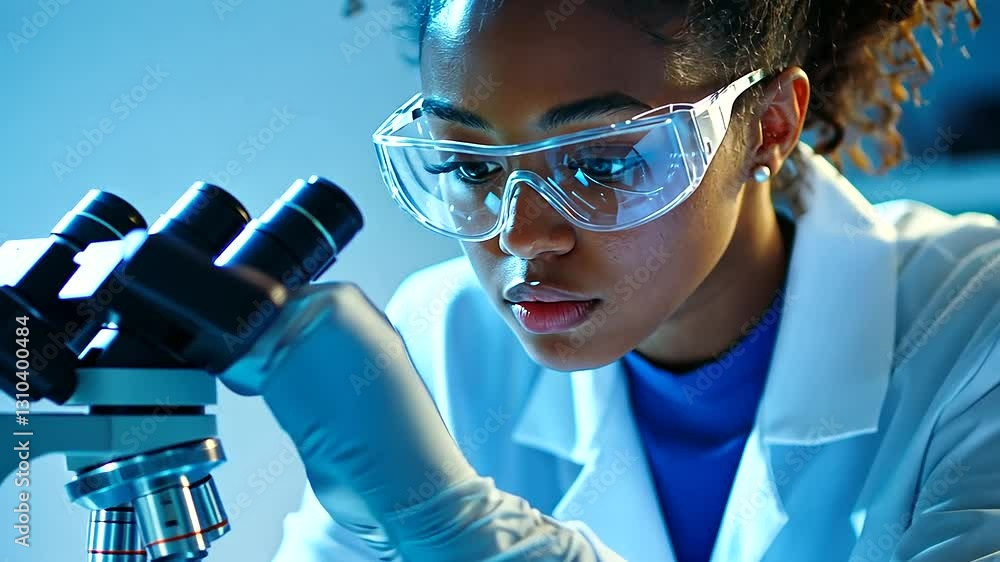 Diverse student engaged in scientific research within a state-of-the-art medical laboratory.