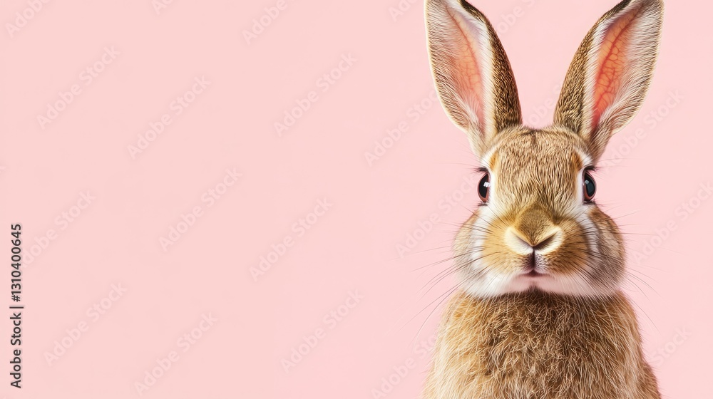 Fototapeta premium Photo of a little bunny, on a soft pink background Easter theme
