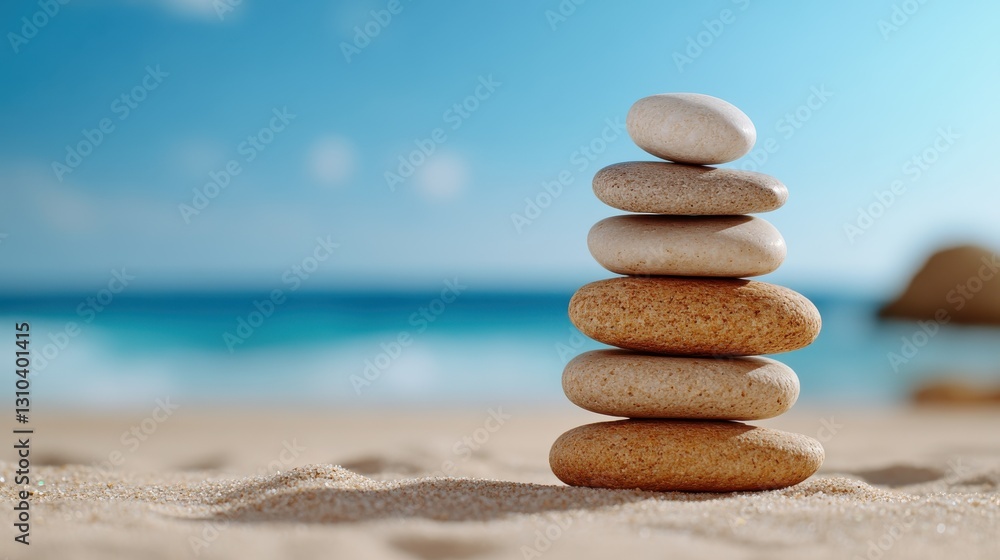 Harmony of balance stones stacked by the ocean for serene meditation Harmony of balance stones stacked by the ocean for serene meditation