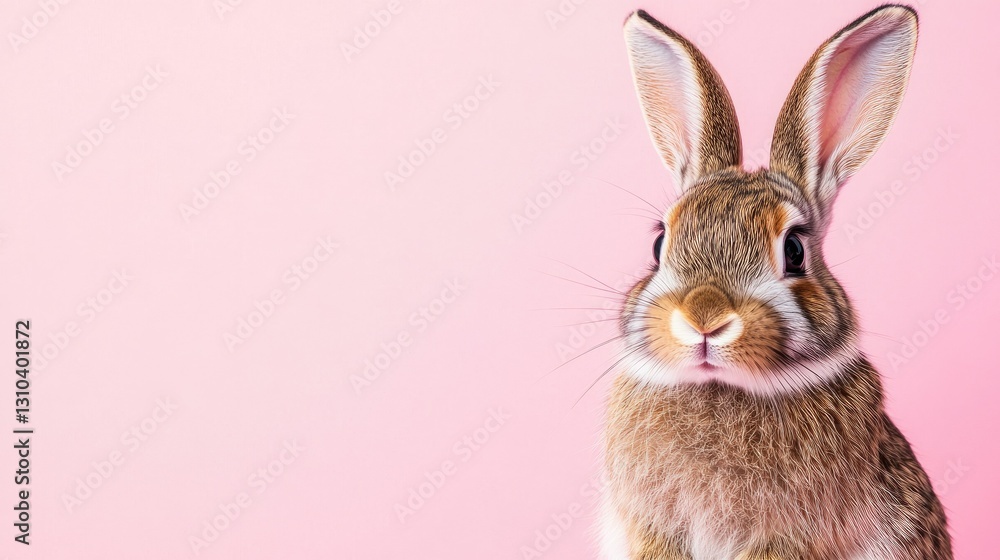 Fototapeta premium Photo of a little bunny, on a soft pink background Easter theme